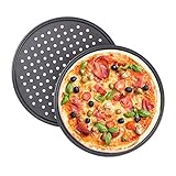 Relaxdays Pizzablech, 2er Set, rund, gelocht, antihaft, Pizza & Flammkuchen, Carbonstahl,...
