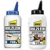 UHU Holzleim Wasserfest wood glue, 750 g & Holzleim Original Flasche, Universeller...