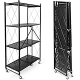 deluxe4home® Klappbares Regal mit Rollen Schwarz I 4 Fächer/Böden Rollbares...