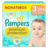 Pampers Baby Windeln Größe 3 (6-10kg) Premium Protection, Midi, MONATSBOX,...