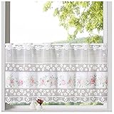 heimtexland ® Shabby Chic Scheibengardine Jacquard weiß Rosen Borte HxB 45x145...