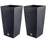 PAFEN 2X Rattan Blumentopf 7L – 17 x 17 x 32,5 cm - Pflanzkübel mit Einsatz...