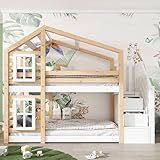 ZYLOYAL10 Kinderbett Baumhaus mit Speicherung und Rausfallschutz 90 x 200 cm, Hochbett...