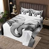 Loussiesd Elefanten Tagesdecke 240x260cm 3D Wildtiere Muster Steppdecke Tier Thema...