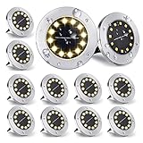 Nurkoo [12 Stücke] Solar Bodenleuchte Aussen, 12 LEDs Solarleuchten 800mAh Disk...