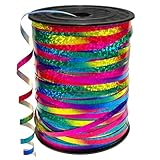 450 Meter Geschenkband - DATEFUN 5mm Schleifenband Regenbogen - Glänzend Bunt Glitzer...