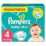 Pampers Windeln Größe 4 (9-14kg) Baby-Dry, Maxi, 174 Stück, MONATSBOX, bis zu...