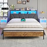 Brinlawb Bett 140x200 mit Lattenrost aus Metall, Bettgestell 140x200cm mit LED...