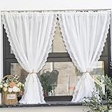 Yaland Leinenoptik Scheibengardine mit zarten Spitzen-Wellenkante Gardine in...