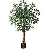 SOGUYI 120 cm Kunstpflanze Ficusbaum - Kunstpflanzen wie echt mit Stamm aus...