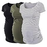Love2Mi 3 Pcs Kurzarm Umstandsshirt Umstandsmode Tshirt Einfarbig...
