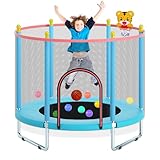 150cm Kindertrampolin für Indoor und Outdoor mit Sicherheitsnetz, Basketballkorb und...