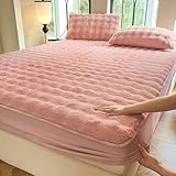 Grewod Spannbettlaken für Topper 120x200cm Höhe 25 cm, Fleece Spannbetttuch Rosa...
