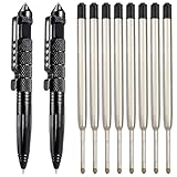 2 Stück Tactical Pen Schwarz + 8 Stück Füllungen Des Pens Ersetzen, Multifunktional...