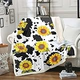 ZAHOCAI Sonnenblume kuscheldecke flauschig Schwarz und Weiß Decke Super Weich Flanell...