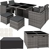 tectake® Lounge Möbel Set 4X Stühle, 4X Hocker, 1x Tisch, platzsparende Cube...