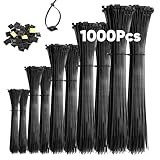 1000 Stück Kabelbinder Schwarz Set,100/150/200/250/300mm Und 20 Klebesockel,Snowkids...