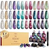 ROSALIND UV Nagellack Set Magnetisch, 12 Farben Cat Eye Gel Nagellack Katzenauge mit...