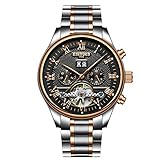 MERYAL Herren Automatik Mechanisch Armbanduhr Edelstahl Metallarmband Tourbillon Kalender...