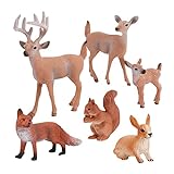 LUFEIS Tierfiguren 6 Stück, Kunststoff Mini Realistisch Waldtiere Deer Figuren...