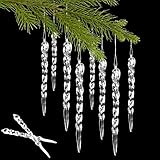Eiszapfen Deko, 24 Stück Transparent Eiszapfen Weihnachtsbaum, Acryl Christbaumschmuck...