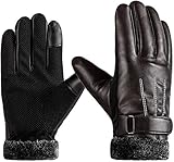 OLLKY Herren Touchscreen Schwarz Lederhandschuhe Winter Warm Weiches Fleecefutter...