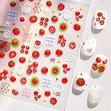 5D Geprägte Tomaten Nagelsticker Süße Schleife Stern Frucht Nagel Stickers...
