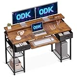 ODK Schreibtisch mit Schubladen, Computertisch mit Regal, Bürotisch mit...