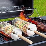 Ivtivfu Nestendes Rollendes Grillkorb Set, Abnehmbarer Holzgriff, Edelstahl 304,...