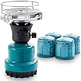 TOM Adventure Gas Campingkocher Set mit 4 x Butan Gaskartusche – 1 - flammig...