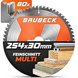 BAUBECK Sägeblatt 254x30 2.2mm Feinschnitt in Holz & Alu, 80 Zähne für Kapp- &...