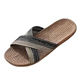 Atmungsaktive Hausschuhe Herren,Leinen Slipper Damen,Offener Zehen Sandale,Pantoffeln Mit...