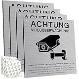 4 Stück Achtung Videoüberwachung Schild Privatgrundstück mit DSGVO Hinweis, 15x15cm...