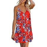 Damen Sommerkleid Knielang Ärmellos, Ärmellose Frauen Spaghetti Dinkel V-Gurt...