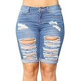 Damen Denim-Shorts mit hoher Taille, zerrissene Löcher, knielang, Stretch, Used-Look,...