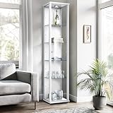 K-Möbel Glasvitrine in Weiss (176x37x33 cm) mit 4 höhenverstellbaren Glasböden, LED -...