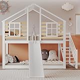 Rtopsu Kinderbett Etagenbett 90x200 cm mit Rutsche und Treppe für 1-2 Kinder,...