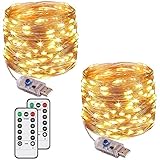 Augone 2 Stück LED Lichterkette mit 120 LEDs, 12M 8 Modi, USB-Stecker,...
