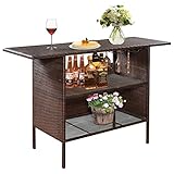 GIANTEX Garten Bartisch Stehtisch, Rattan Theke Rattantisch 2 Regalablagen, Küchentisch...
