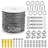 Drahtseil 2mm,50m Stahlseil,304 Edelstahl Drahtseil Set,Edelstahlseil mit...