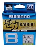 SHIMANO Kairiki 8, 150 Meter, Mantis Grün, 0.160mm/10.3kg, 8fach Geflochtene...