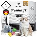 VAYPET® Katzennetz für Balkon ohne Bohren inkl. Klebehaken & Silikonkleber I...