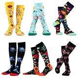 WeciBor Damen Lustige Bunte Socken Gekämmte Baumwolle Neuheit Motive Kniestrümpfe, 6...
