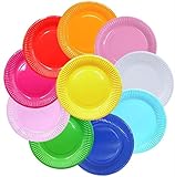 Ntwdby DIY Bunt Pappteller, 100 Stück Bunt Party Pappteller, Rund Teller, Papierteller,...