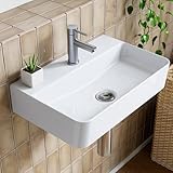 HOROW Waschbecken Wandmontage Keramik Weiß, Hängewaschbecken Rechteckig...
