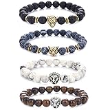 Hongyantech 4 Stuck Lavastein Armband Perlen Armbänder für Herren und Damen Natur Stein...