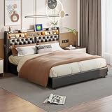 LSFYYDS Polsterbett Doppelbett 180x200 cm mit LED-Kopfteil und USB-Port Betten mit...