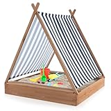 DREAMADE Sandkasten 124 x 123 x 134 cm, Kinder Sandkasten aus Tannenholz mit Überdachung,...