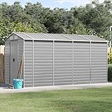BaraSh Gerätehaus Hellgrau 191x385x198 cm Verzinkter Stahl Gartenhaus Groß Fahrradgarage...