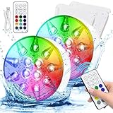 HOSPAOP Poolbeleuchtung Unterwasser LED Licht Wiederaufladbare, Wasserdichte mit RF...